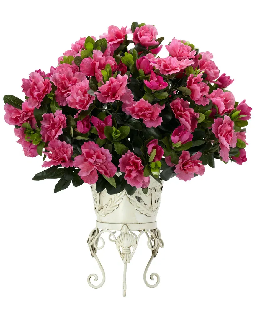 Azalea Silk Plant with Metal Planter - Pink