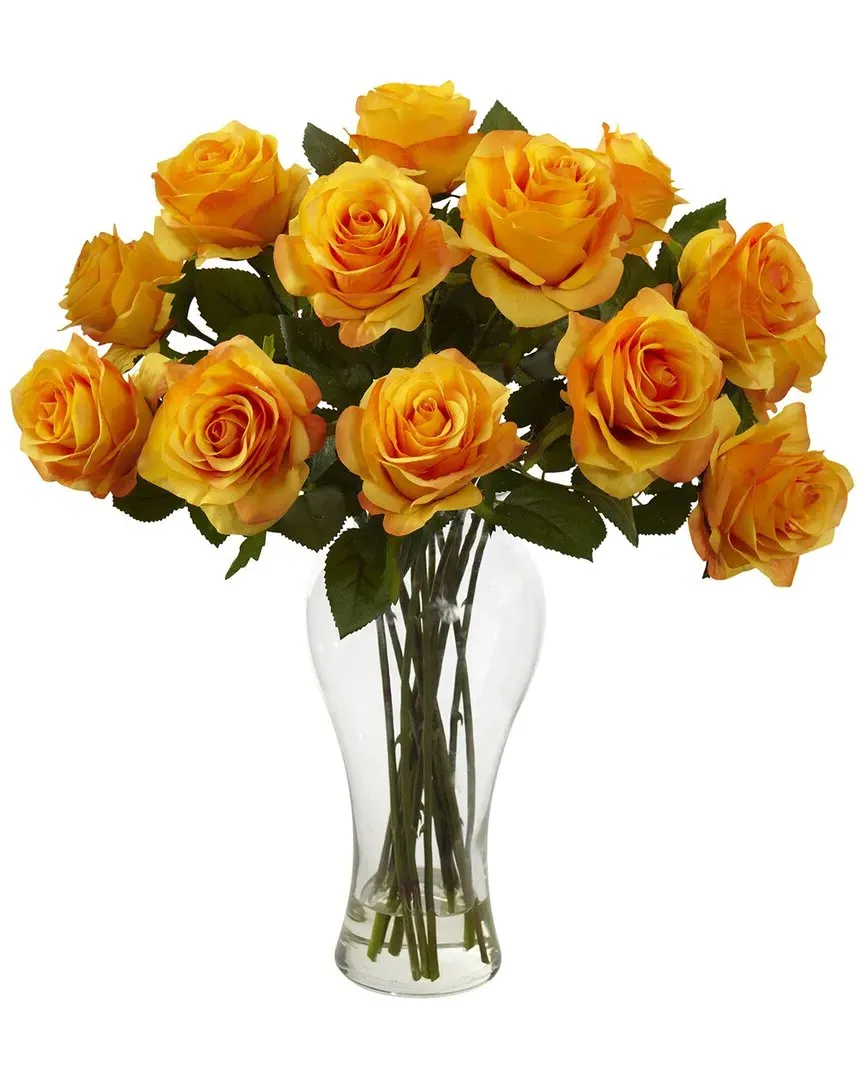Blooming Roses with Vase - Orange, Glass