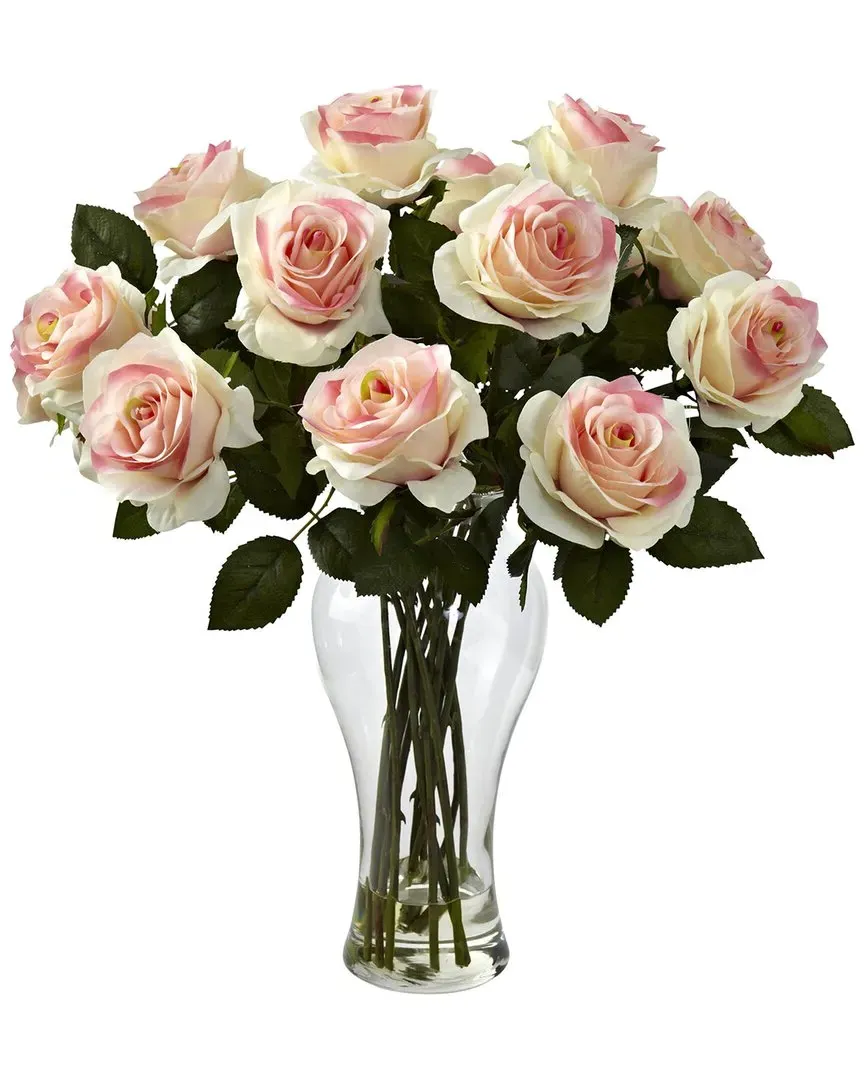 Blooming Roses with Vase - Pink, Glass