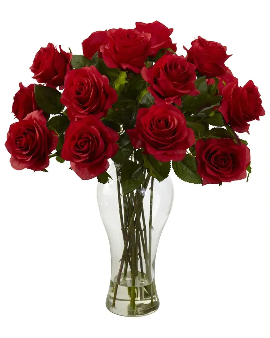 Blooming Roses with Vase - Red, Glass