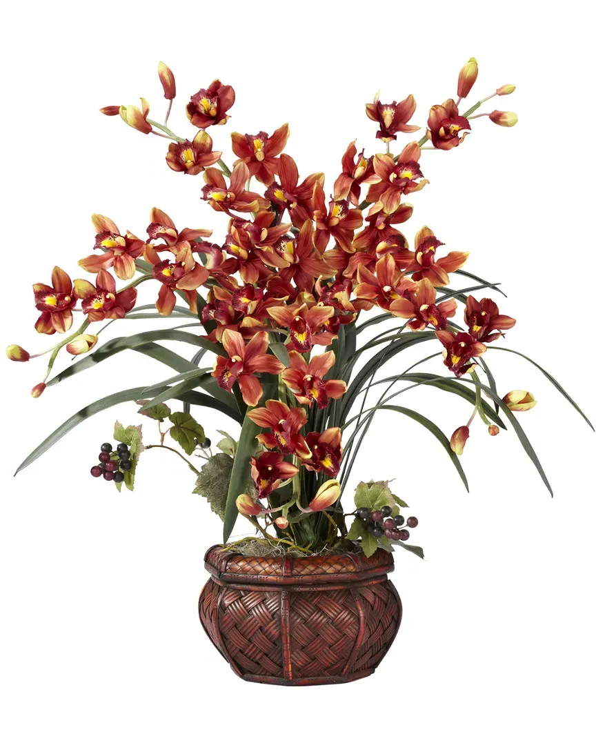 Cymbidium Silk Arrangement with Decorative Vase - Burgundy