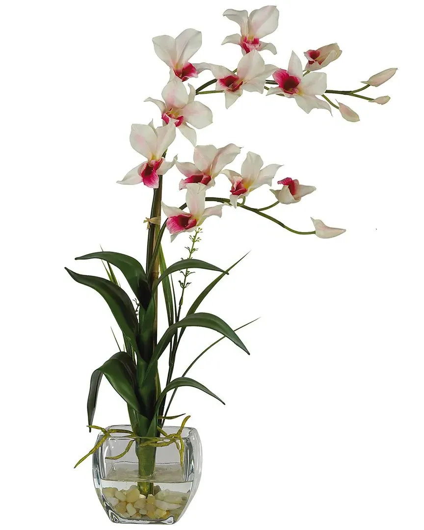 Dendrobium Silk Flower Arrangement with Glass Vase - White image