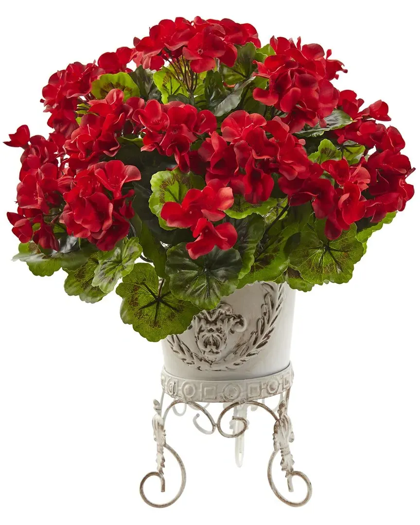 Geranium with Metal Planter UV Resistant - Red