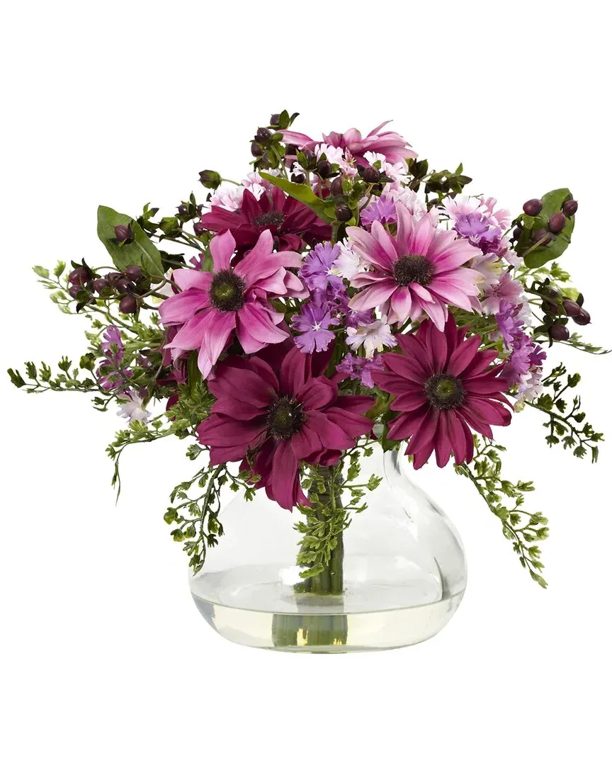 Mixed Daisy Floral Arrangement With Vase - Pink