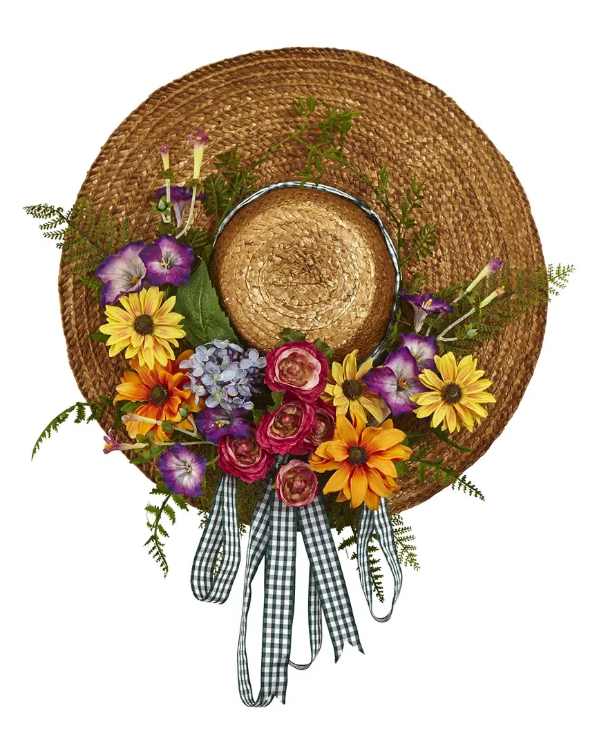 Mixed Flower Hat Wreath - Multi, Straw image