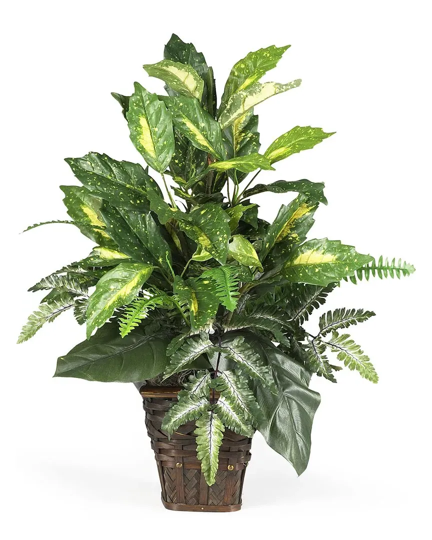 Mixed Greens Silk Plant with Wicker Basket - Green image