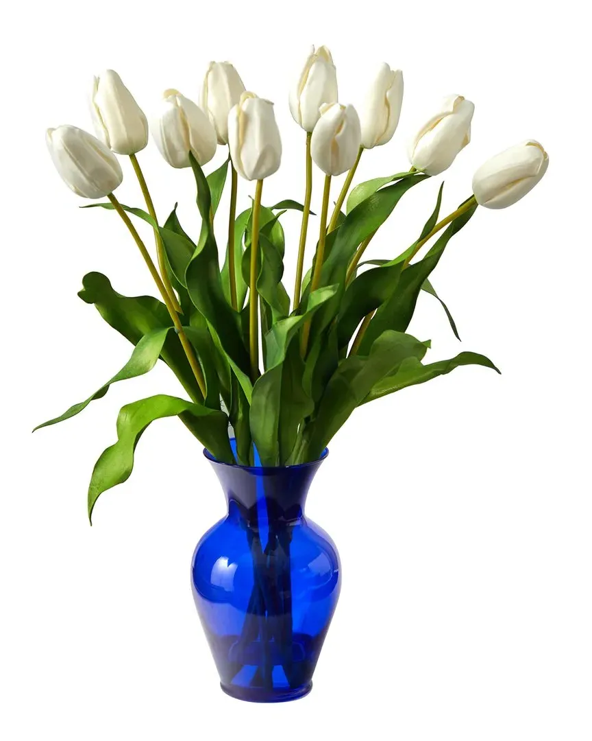 Nearly Natural 22in Dutch Tulip Artificial Arrangement - White image