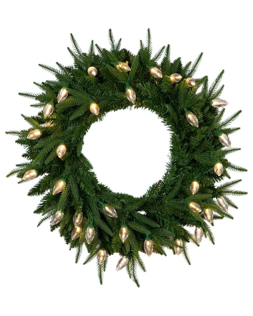 Nearly Natural 24In Pre-Lit Luxembourg Pine Christmas Wreath - Green image