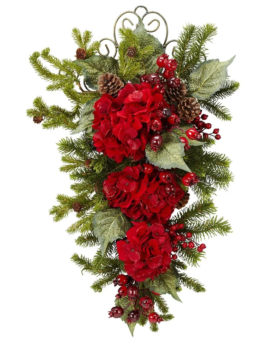 Nearly Natural 27in Christmas Hydrangea Teardrop - Red image