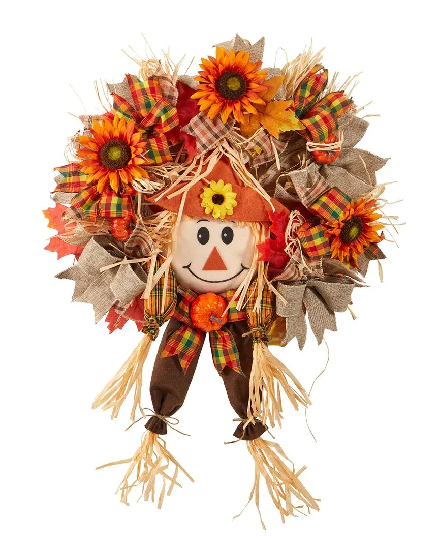 Nearly Natural 30in Scarecrow Fall Artificial Wreath - Orange image