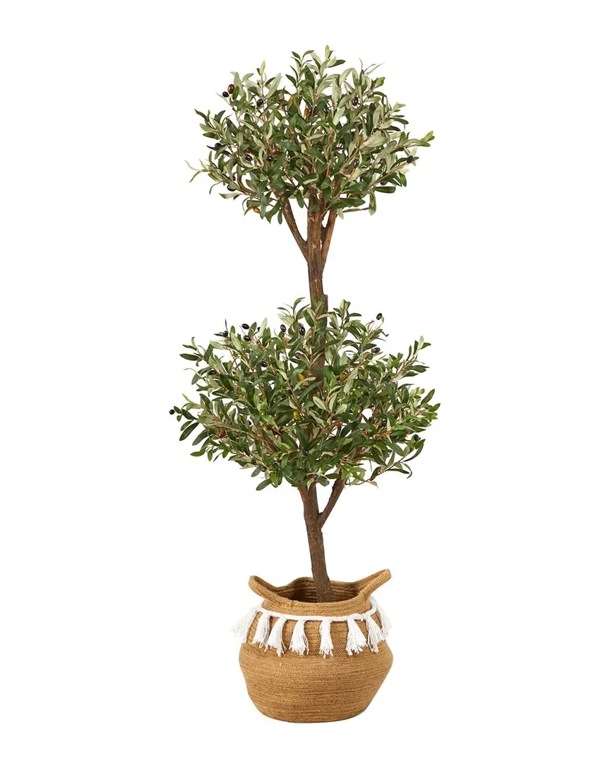 Nearly Natural 4.5ft Artificial Olive Double Topiary Tree - Green image