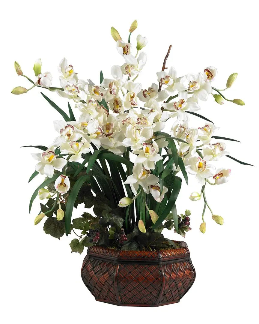 Nearly Natural Large Cymbidium Silk Flower Arrangement - White image
