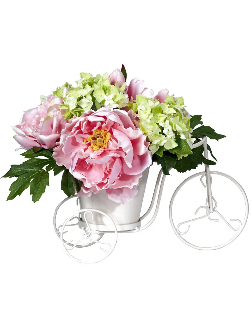 Peony & Hydrangea Tricycle Silk Flower Arrangement - Pink image