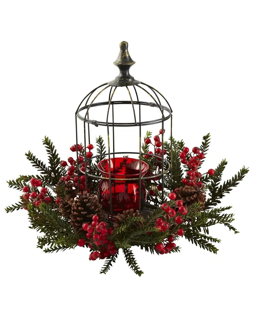 Pine Berry Birdhouse Candelabrum - Red