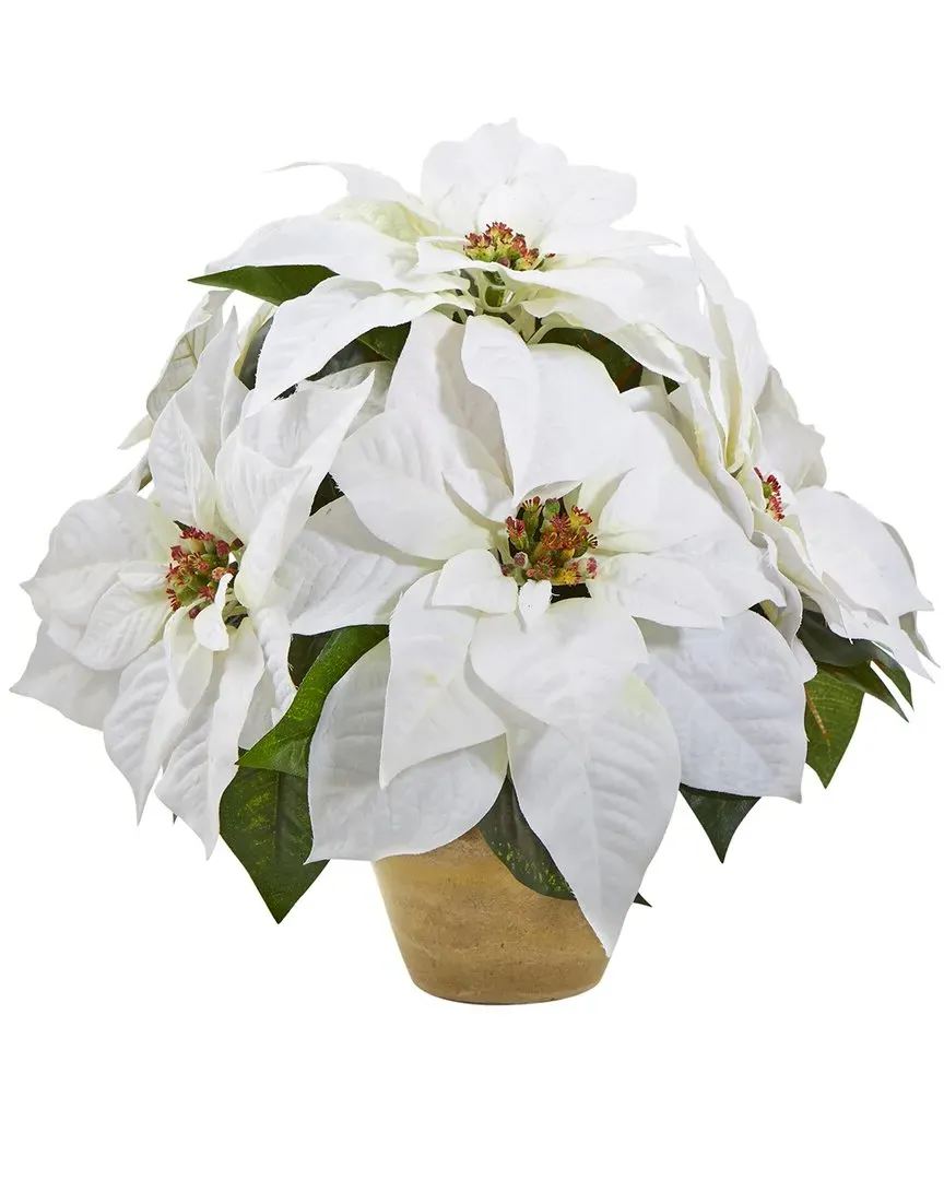 Poinsettia Artificial Arrangement in Ceramic Vase - White image