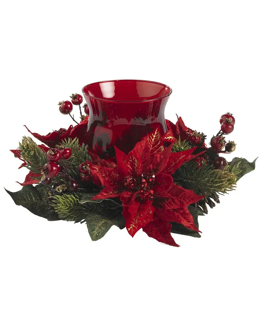Poinsettia & Berry Candelabrum - Red image