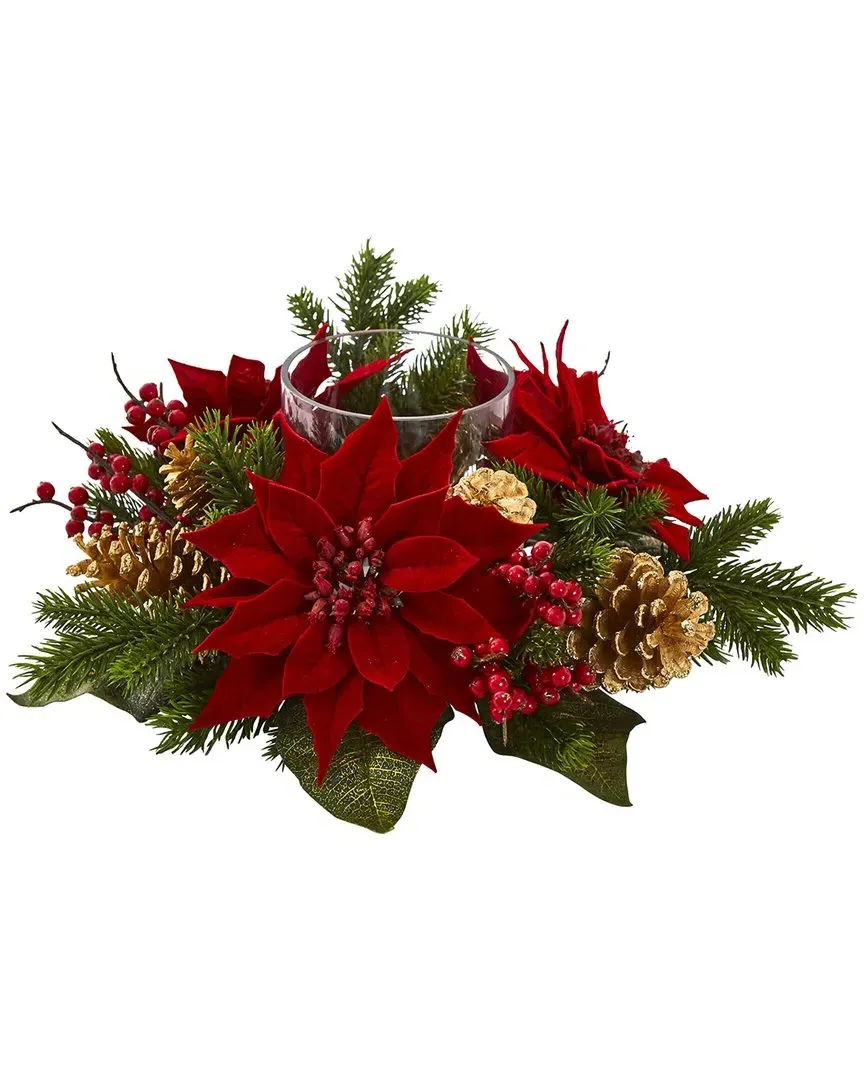 Poinsettia Berry & Golden Pinecone Candelabrum - Red image