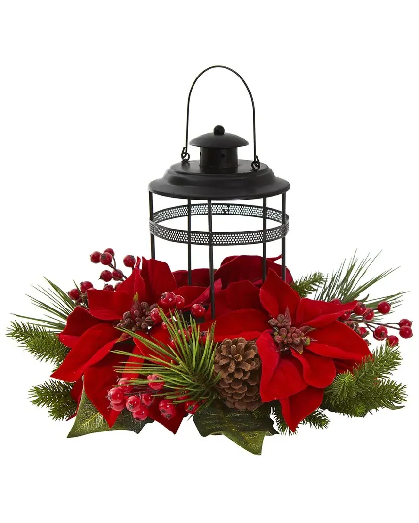 Poinsettia Berry Pine Artificial Arrangement with Candelabrum - Red image