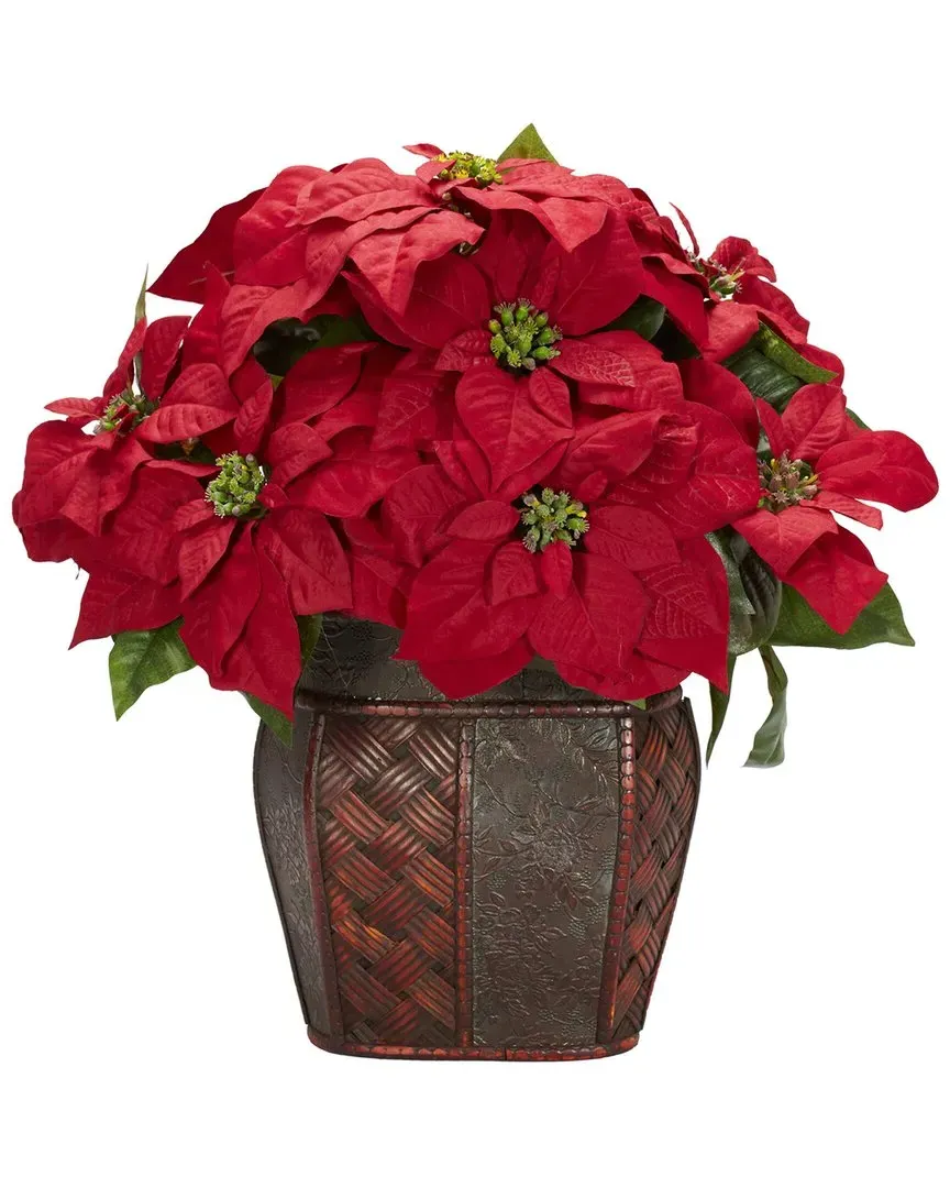 Poinsettia with Decorative Vase Silk Arrangement - Red image