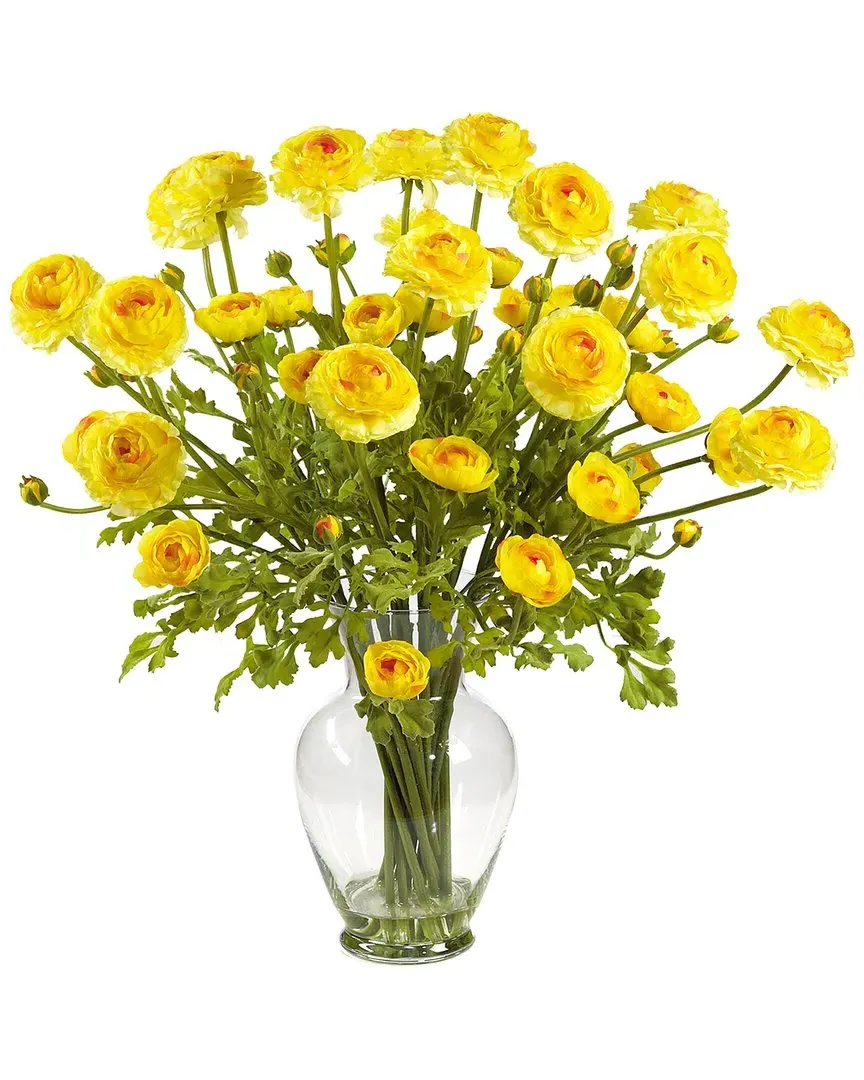 Ranunculus Silk Flower Arrangement - Yellow, Glass