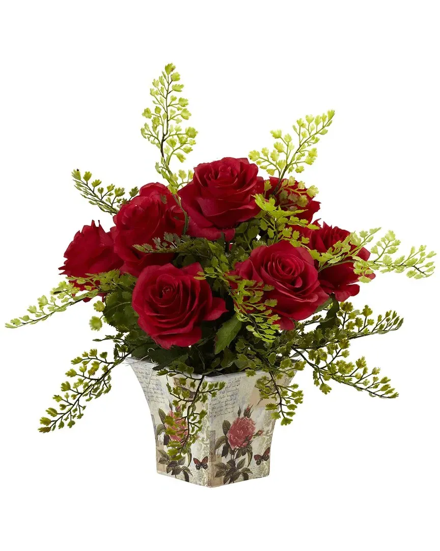 Rose & Maiden Hair Floral Planter - Red