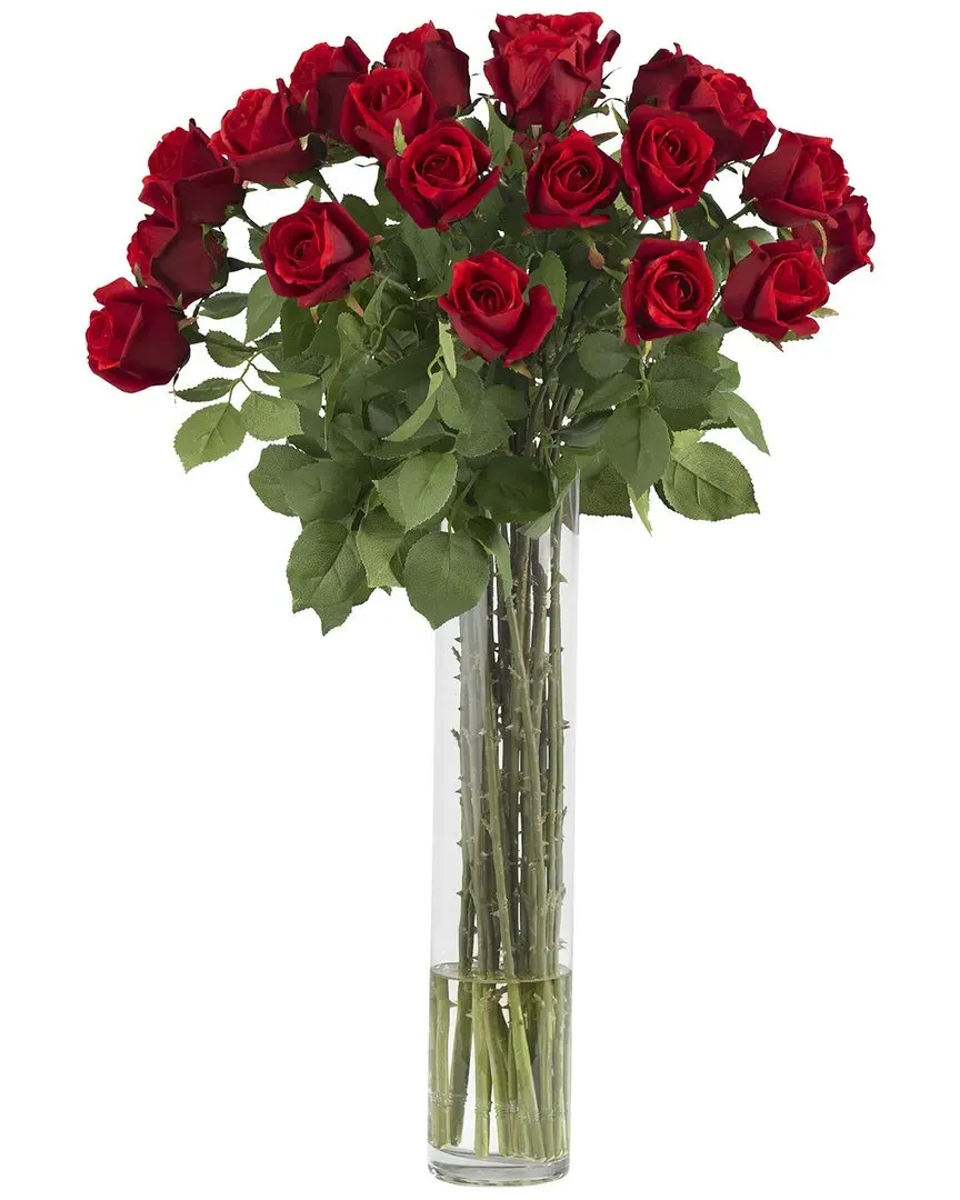 Rosebud Cylinder Silk Flower Arrangement - Red image