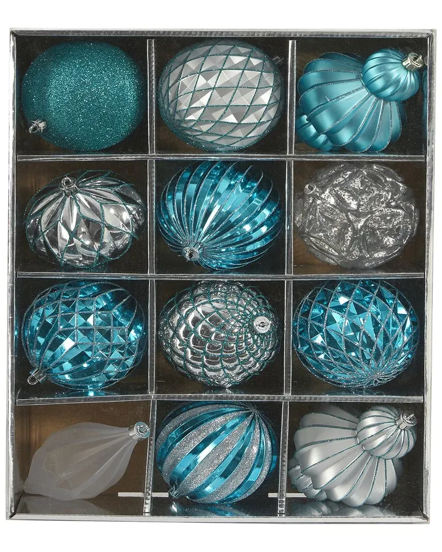 Set of 12 Lux Shatterproof Christmas Ornaments - Blue image