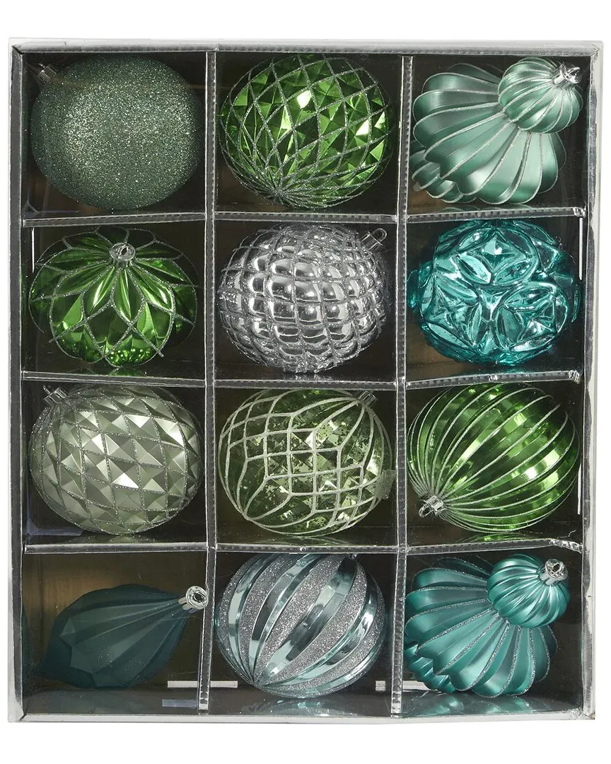 Set of 12 Lux Shatterproof Ornaments - Silver