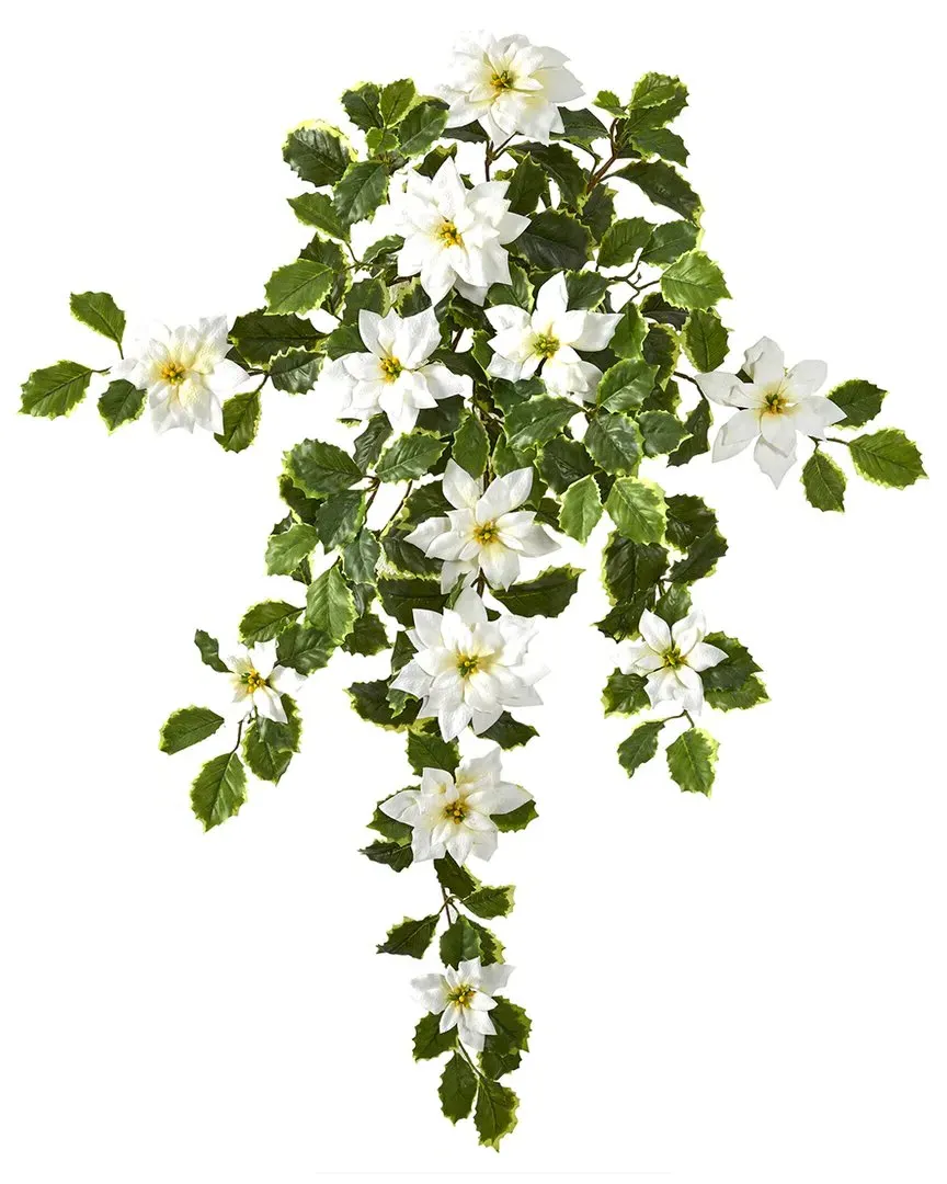Set of 2 30in Poinsettia & Holly Artificial Plants - White