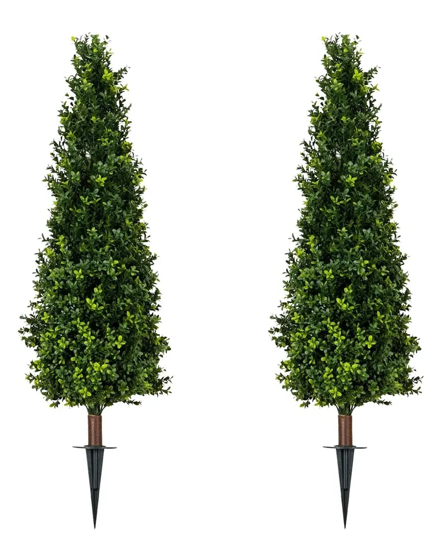 Set of 2 4ft UV-Resistant Artificial Boxwood Plant - Green