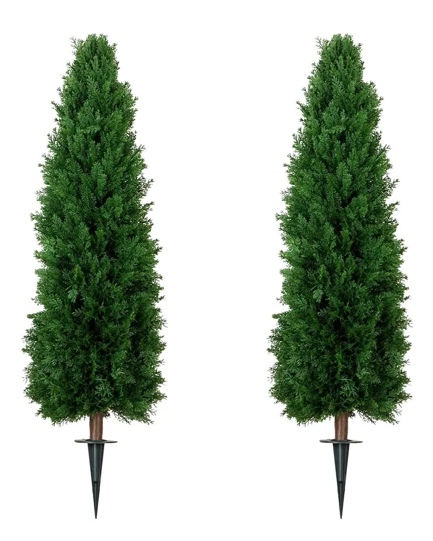 Set of 2 4ft UV-Resistant Artificial Cedar Plant - Green