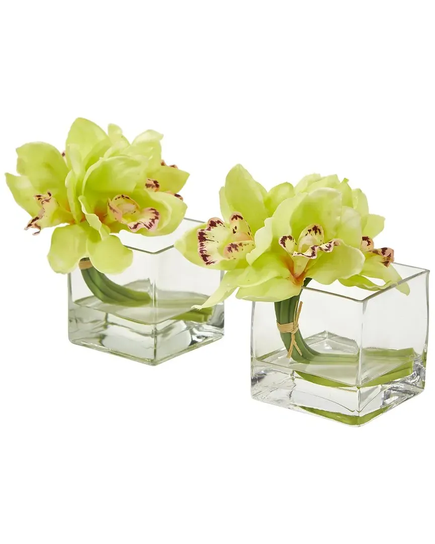 Set of 2 Cymbidium Orchid Artificial Arrangement - Green