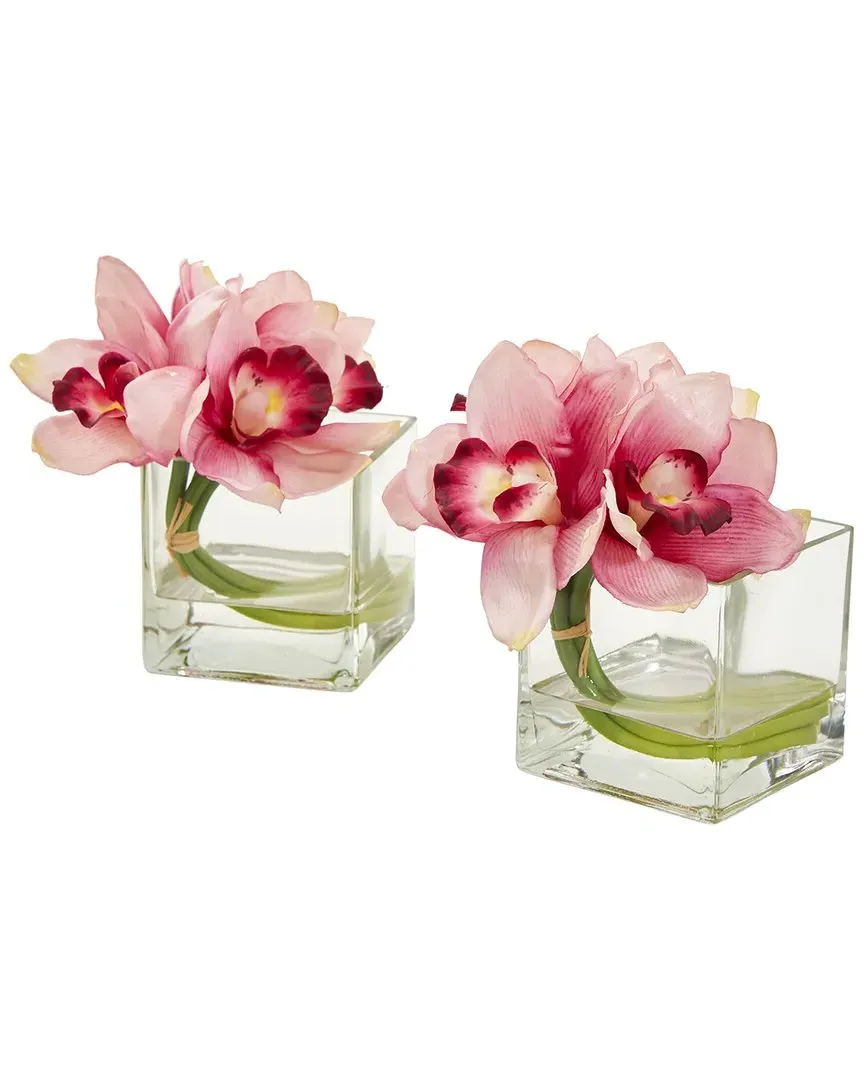 Set of 2 Cymbidium Orchid Artificial Arrangement - Pink