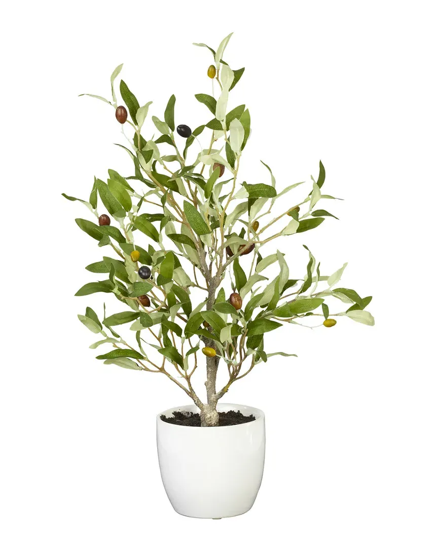 Set of 2 Olive Silk Tree with Vase - Green image