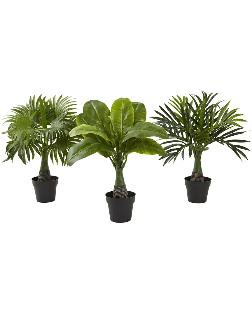 Set of 3 Artificial Palm Plants - Green image
