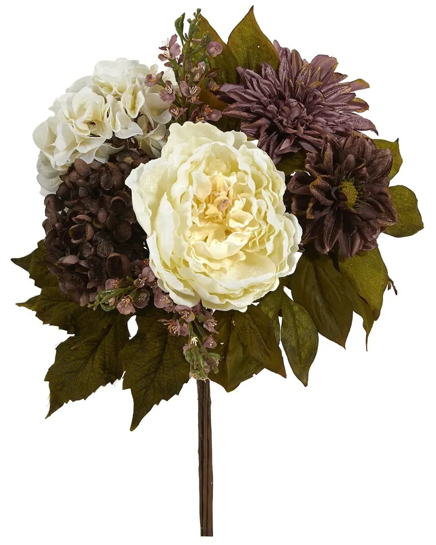 Set of Two 16in Peony Hydrangea Dahlia Bouquet - Purple