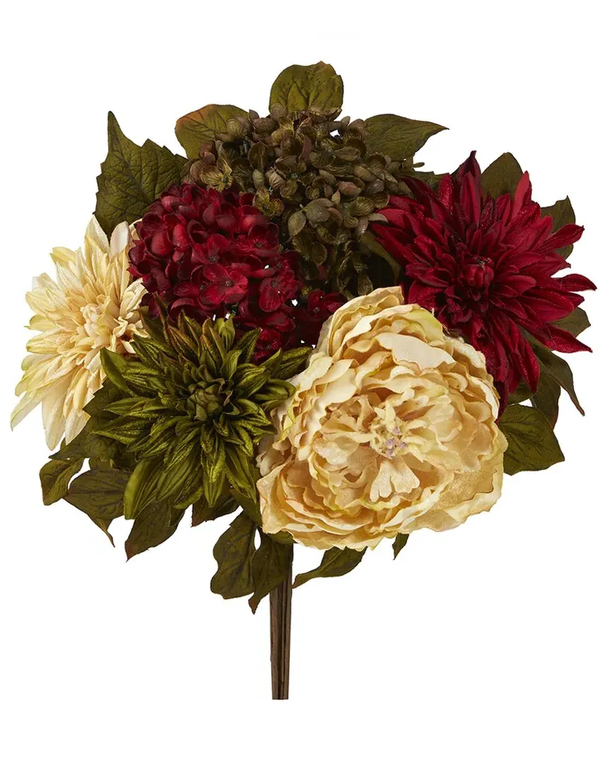 Set of Two 16in Peony Hydrangea Dahlia Bouquets - Red