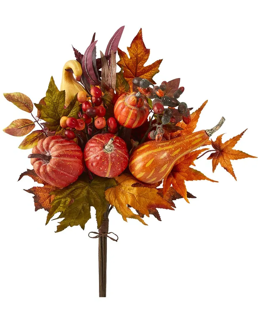 Set of Two 20in Pumpkin & Maple Leaf Artificial Bouquets - Orange image