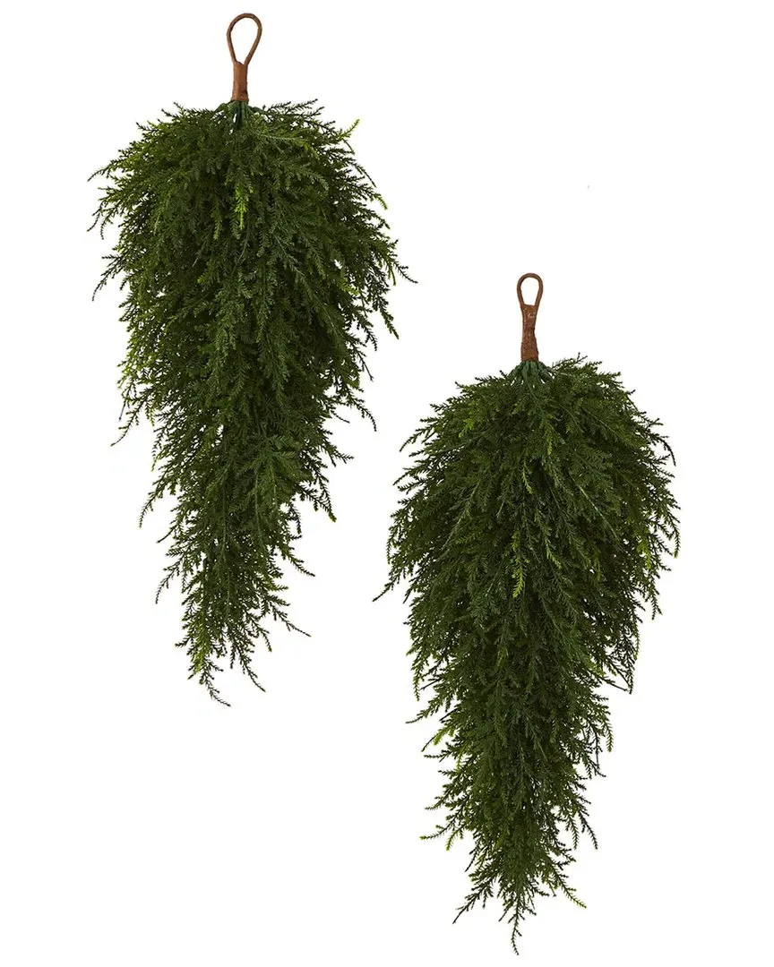 Set of Two 26in Cedar Artificial Teardrops - Green image