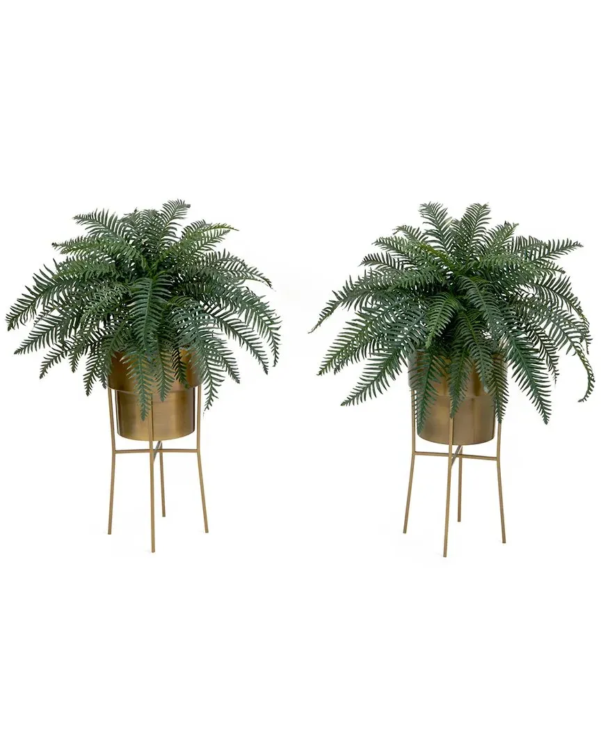 Set of Two 34in Artificial River Fern Plants with Metal Planter image