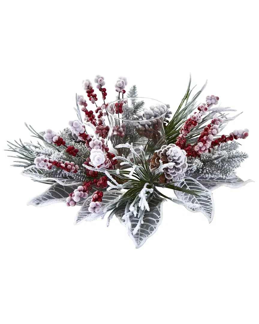 Snowy Magnolia Berry Artificial Arrangement Candelabrum - White image