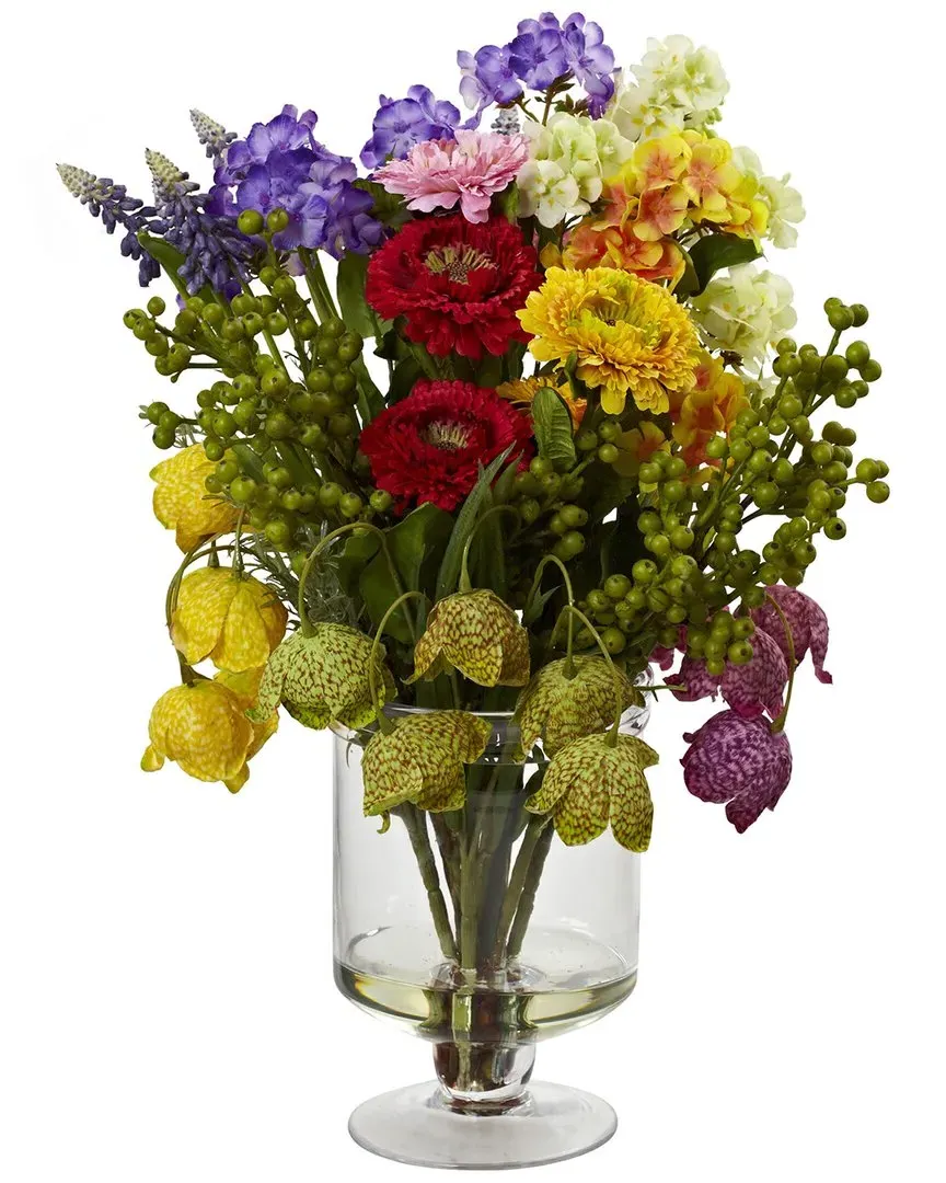 Spring Floral Arrangement with Glass Vase - Multi image