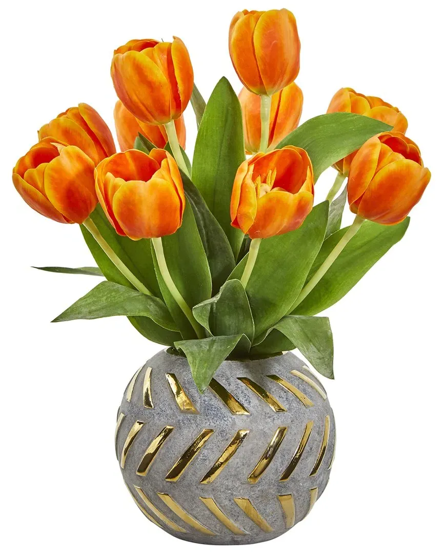 Tulip Artificial Arrangement in Decorative Vase - Orange