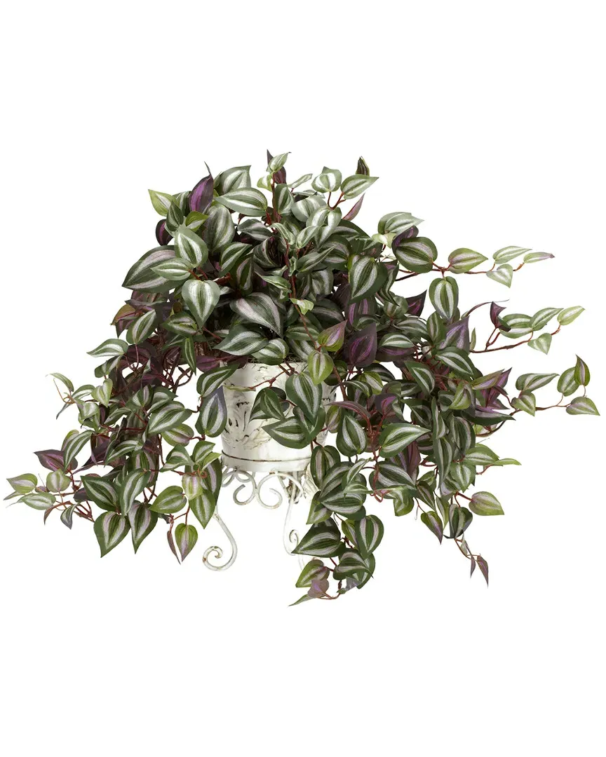 Wandering Jew Silk Plant with Metal Planter - Green