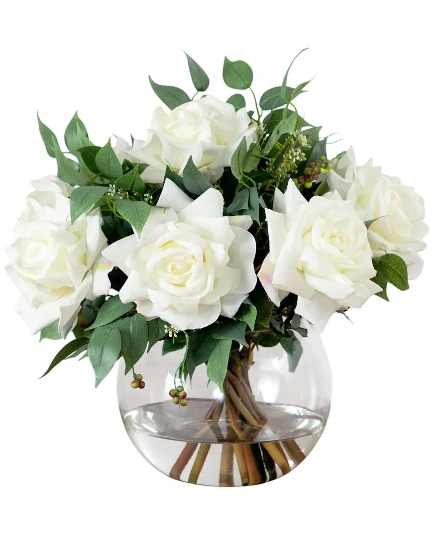 Wedding Collection 16in Artificial Roses & Mixed Greens - White