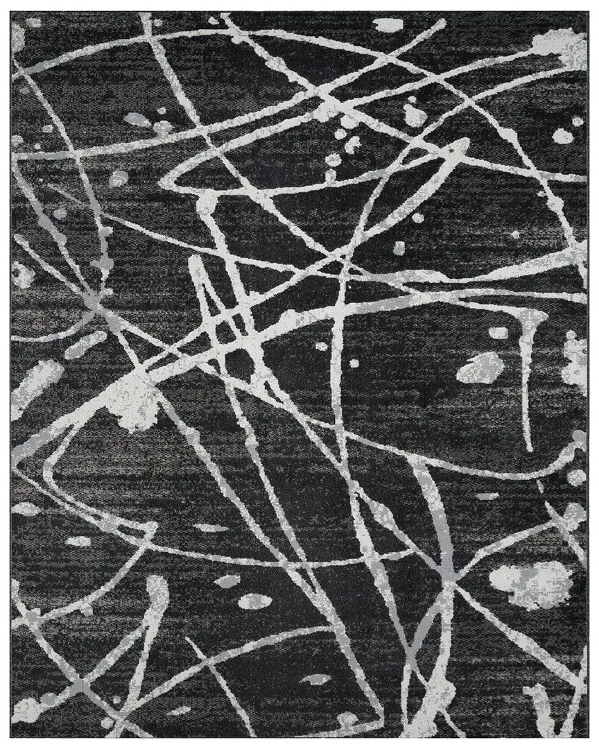 Archie Machine Washable Area Rug - Black, Polyester