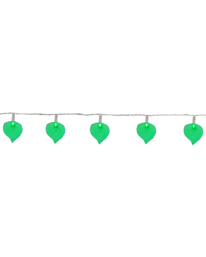 10 Battery Operated Leaf Shaped Christmas Lights - Green image
