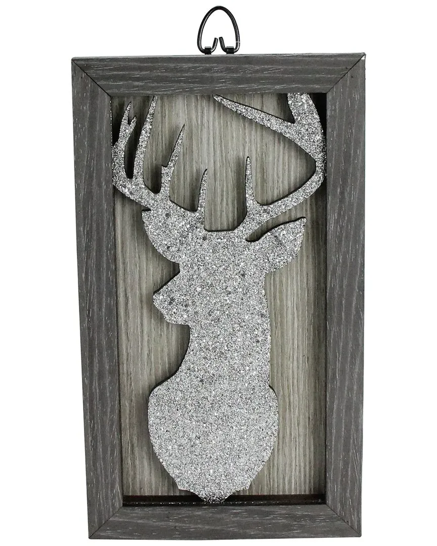 10.25in Silver Glittered Buck Silhouette Wall Hanging - Brown image