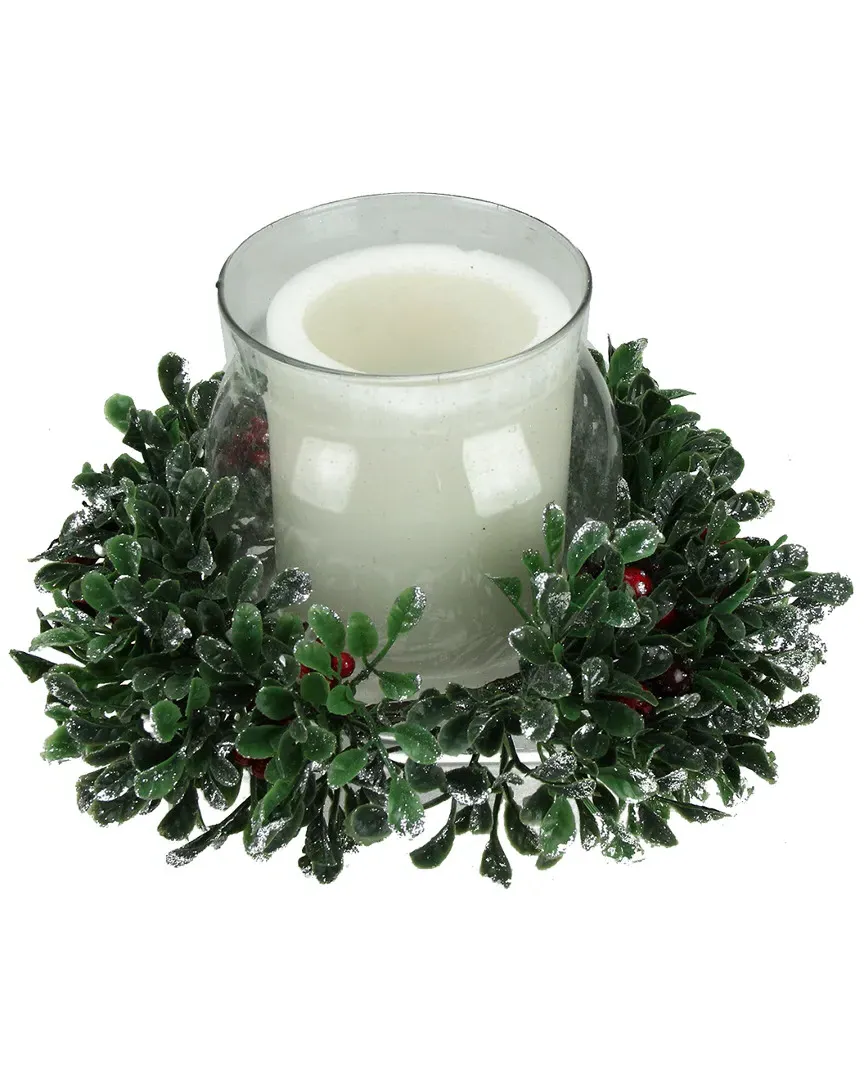 11in Boxwood & Berry Hurricane Candle Holder - Clear image