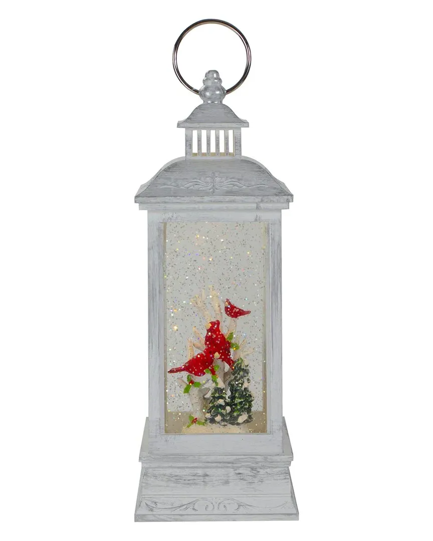 11in Christmas Cardinals Snow Globe - White